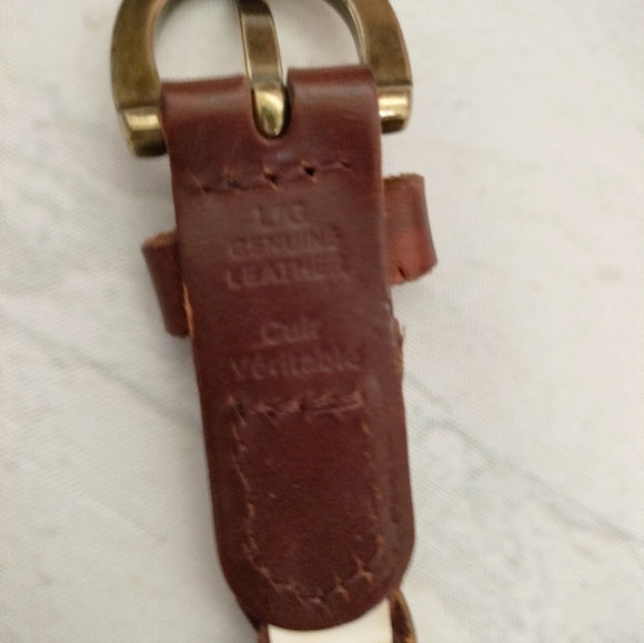 Braided Brown Leather Belt with Gold Buckle Sz S/M Skinny Adjustable - Picture 5 of 11